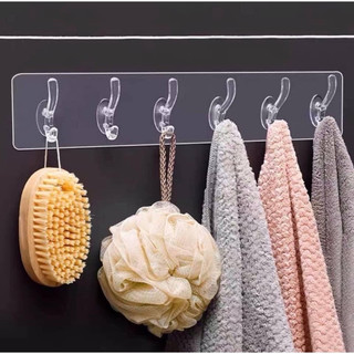 Thanh móc dán tường treo đồ siêu dính chịu lực, thanh móc dán 6 móc treo đa năng