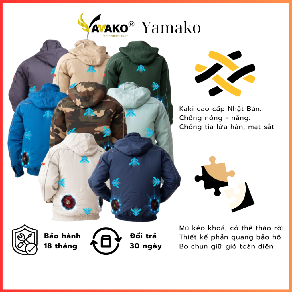 Áo điều hoà Yamako bán rời, Áo điều hoà quạt gió Nhật Bản XANH RÊU
