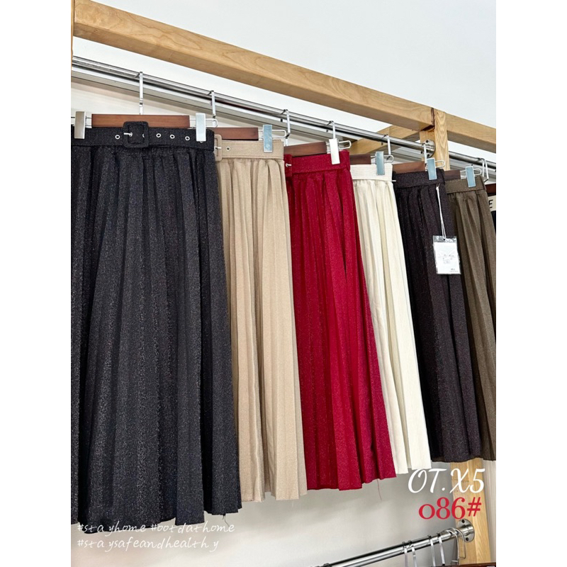 Chân váy dạ nhũ xếp ly kèm đai hàng QC dày đẹp