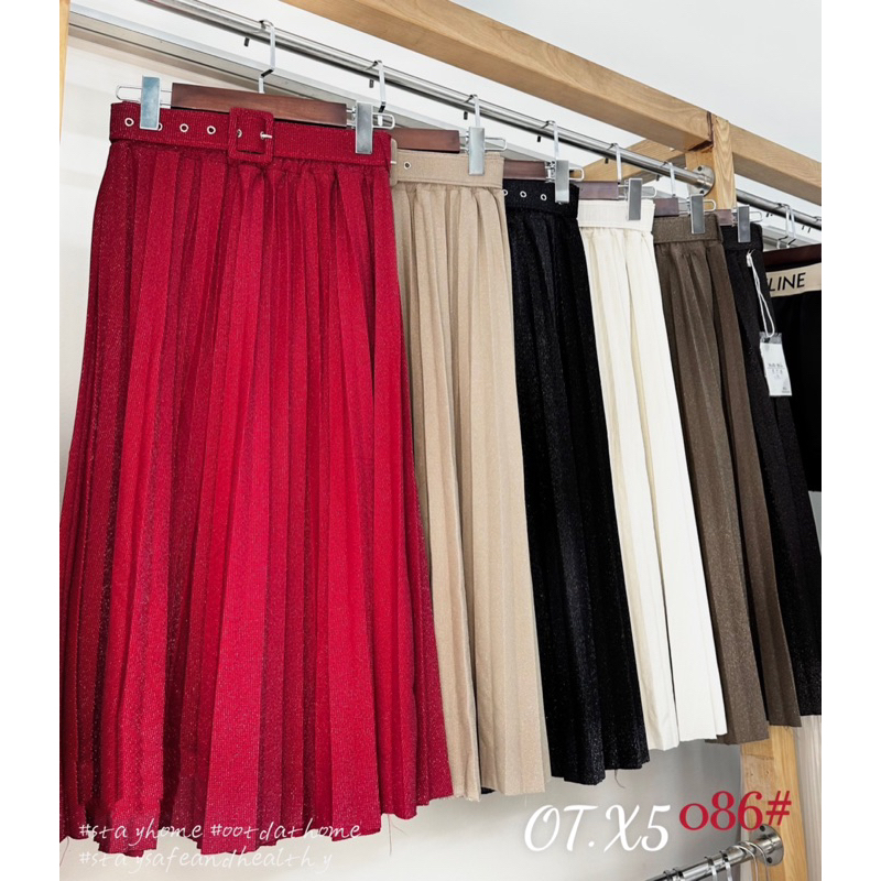 Chân váy dạ nhũ xếp ly kèm đai hàng QC dày đẹp