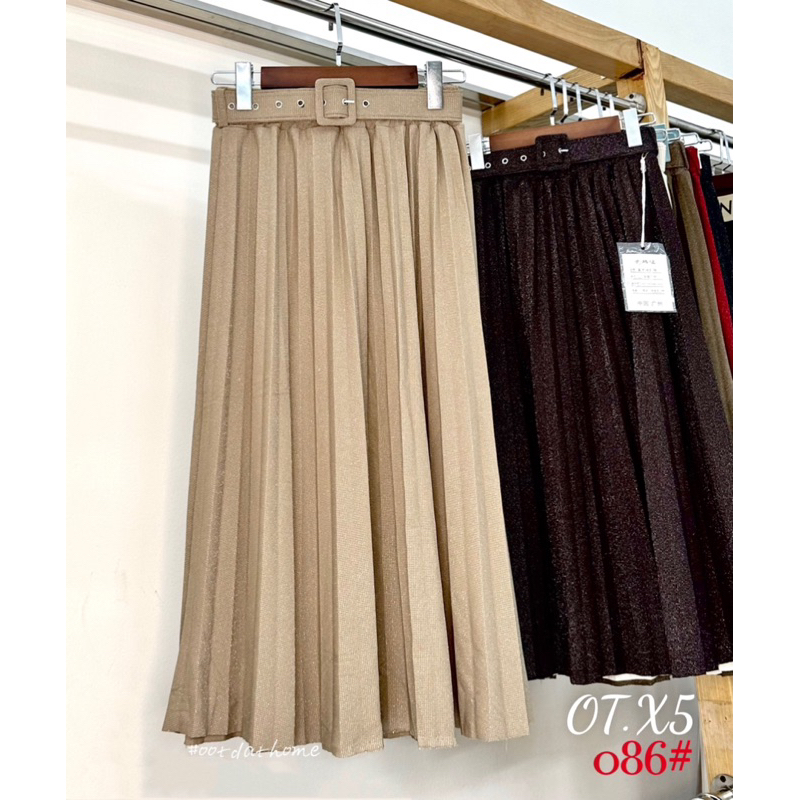 Chân váy dạ nhũ xếp ly kèm đai hàng QC dày đẹp