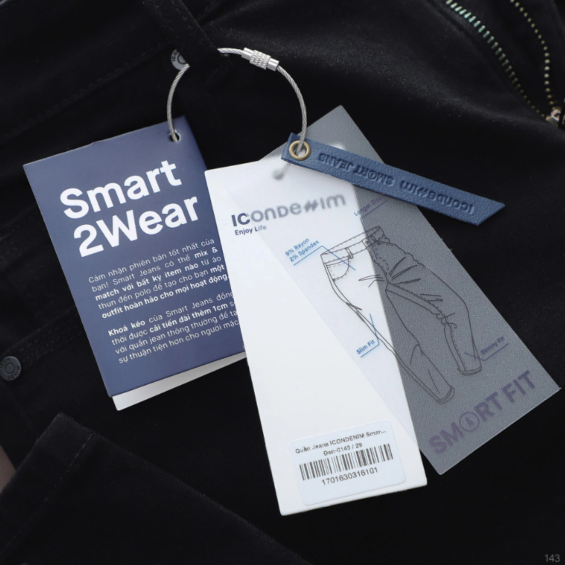 Quần jean nam Smart Jeans ICONDENIM Black Wash thoáng khí chuẩn form - QJID0143