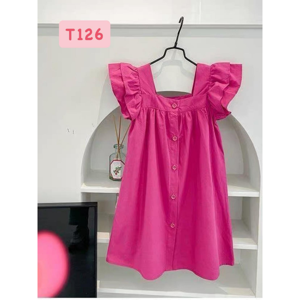 T126 Đầm cổ vuông khuy ngực cho bé