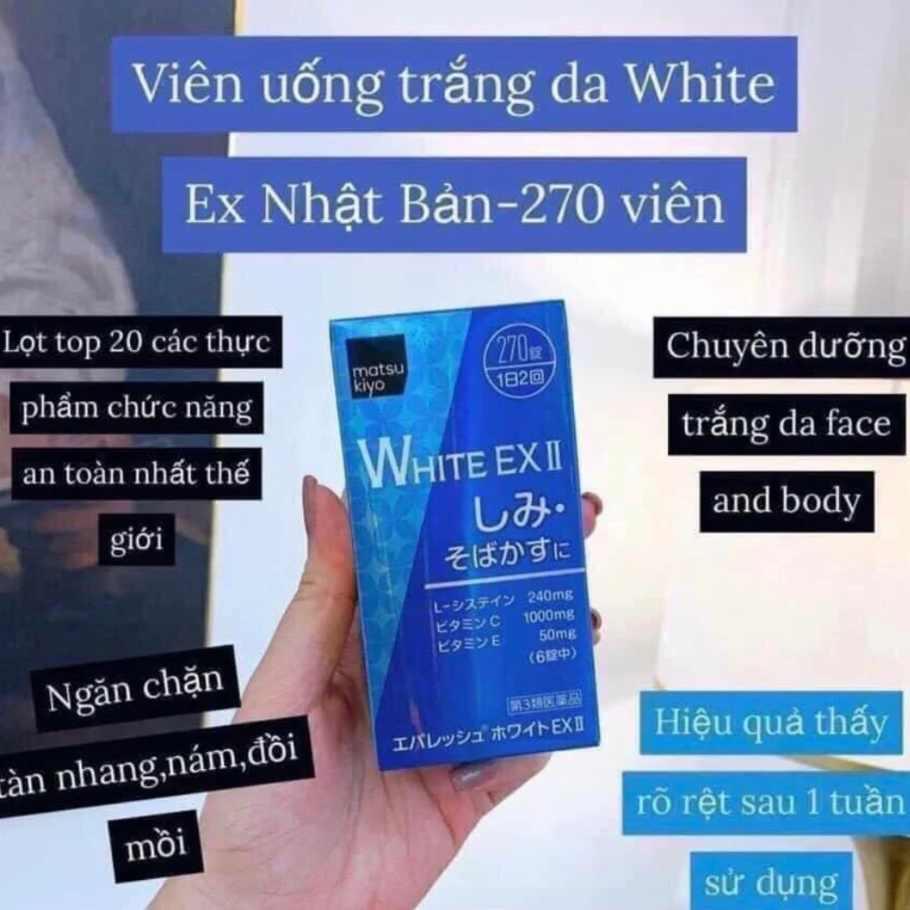 Viên uống trắng da White Ex, bổ xung Vitamin C, mờ thâm nám Nhật Bản, 270v duocphamhn92