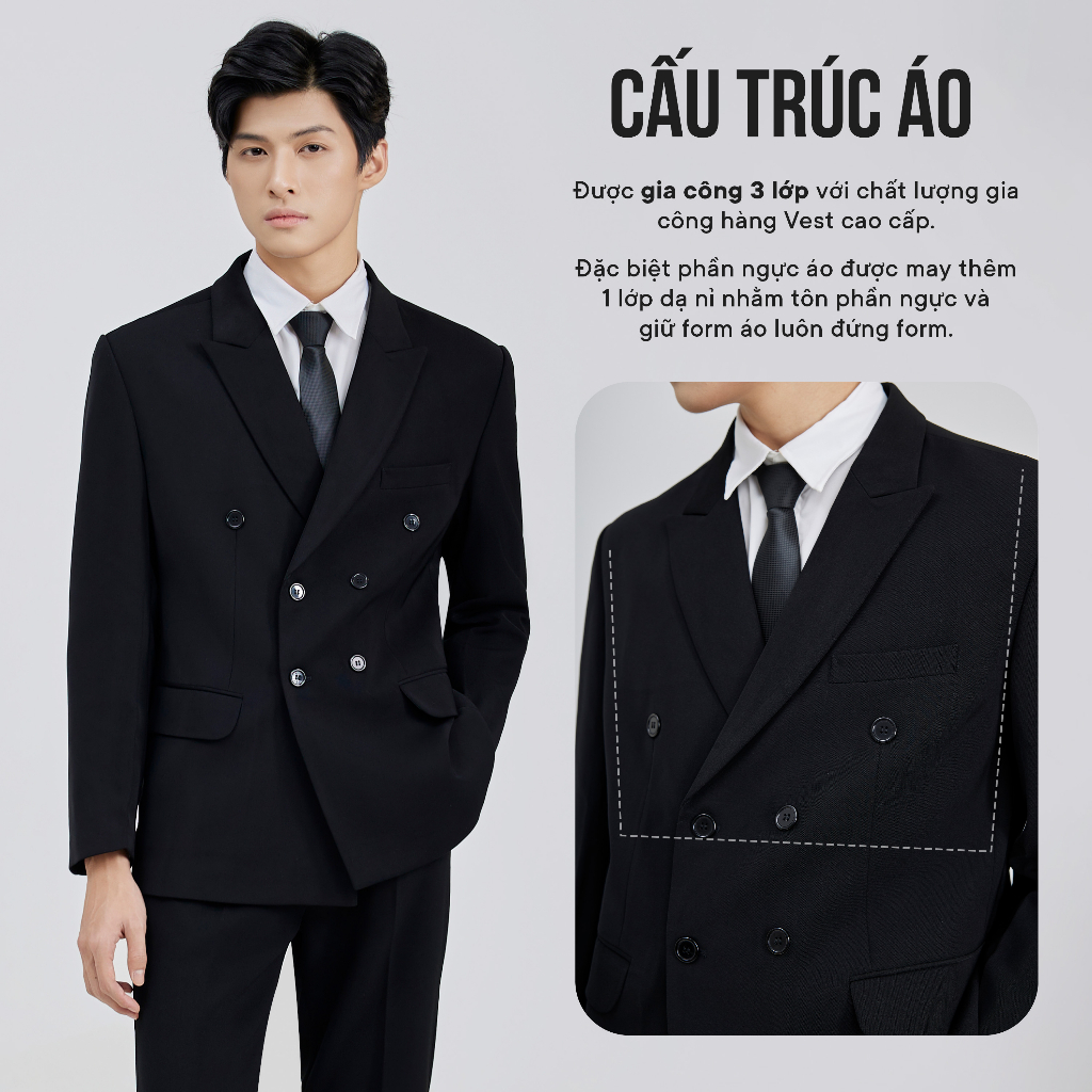 Áo Blazer Nam 6 Nút có Đệm Vai Thương Hiệu JBAGY - 4 lớp chất lượng cao - JK0104