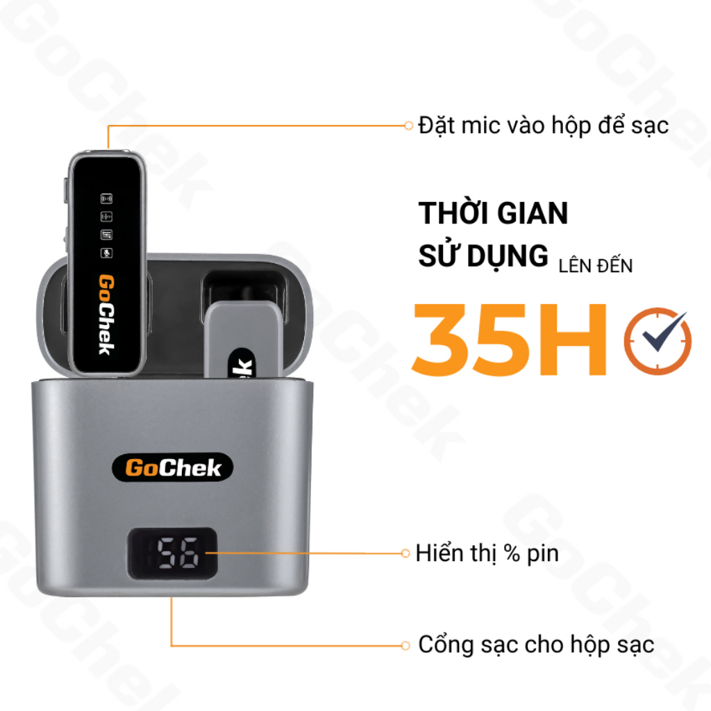 Micro thu âm không dây Gocheck ULTRA  kèm hộp sạc - Lọc tạp âm khi Livestream/ Quay video/ Ghi âm - Bảo hành 12 tháng