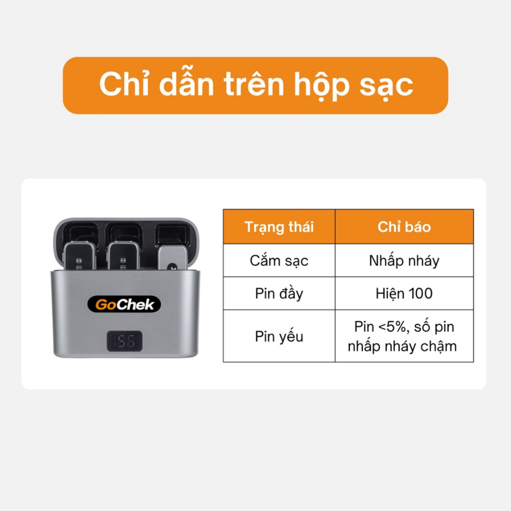Micro thu âm không dây Gocheck ULTRA  kèm hộp sạc - Lọc tạp âm khi Livestream/ Quay video/ Ghi âm - Bảo hành 12 tháng