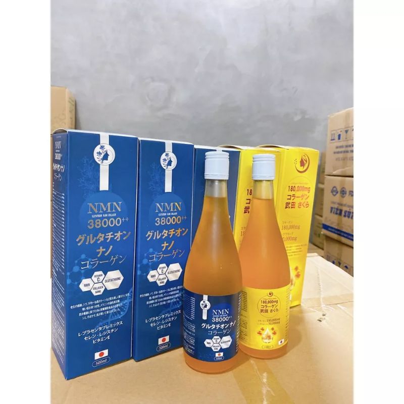Nước uống Glutathion Nano Collagen NMN 38000++ chai 500ml Trắng da, chống lão hóa, bảo vệ da mịn màng căng bóng