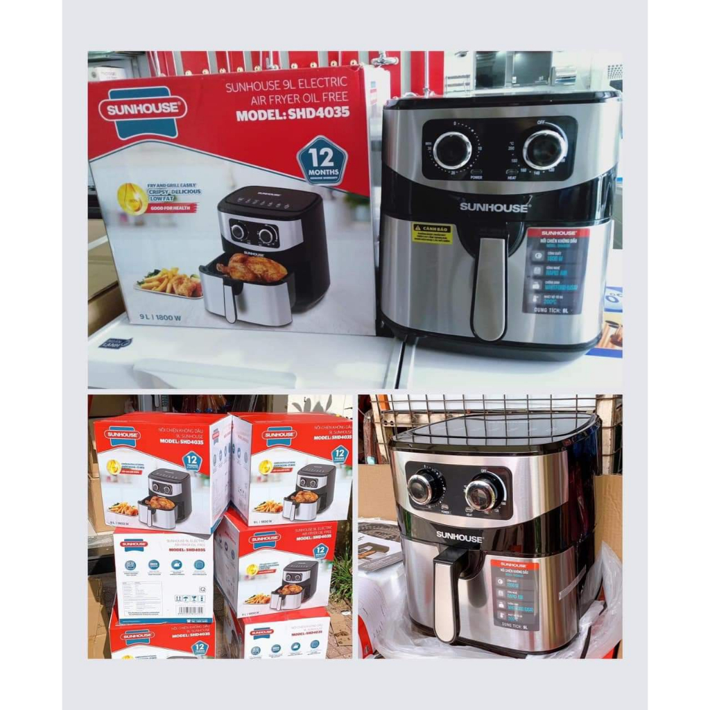 Nồi Chiên Không Dầu Sunhouse 6l 9l  SHD4035 SHD4026 SHD4062, chống dính, siêu bền, công suất lớn