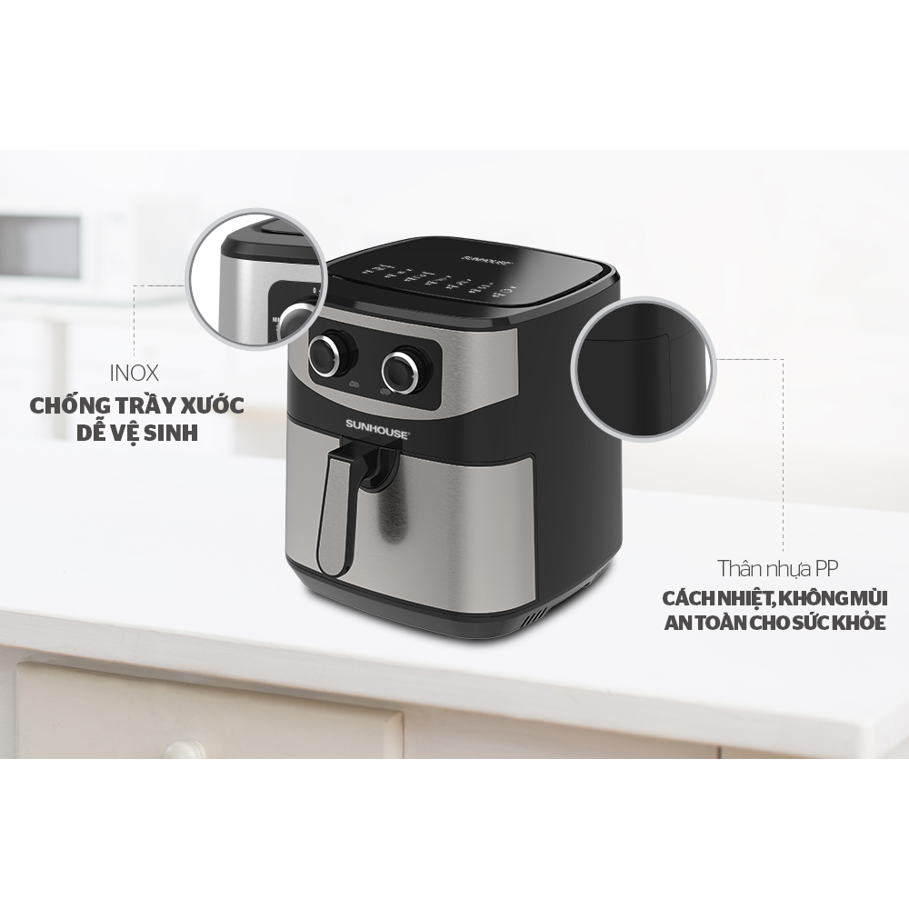 Nồi Chiên Không Dầu Sunhouse 6l 9l  SHD4035 SHD4026 SHD4062, chống dính, siêu bền, công suất lớn