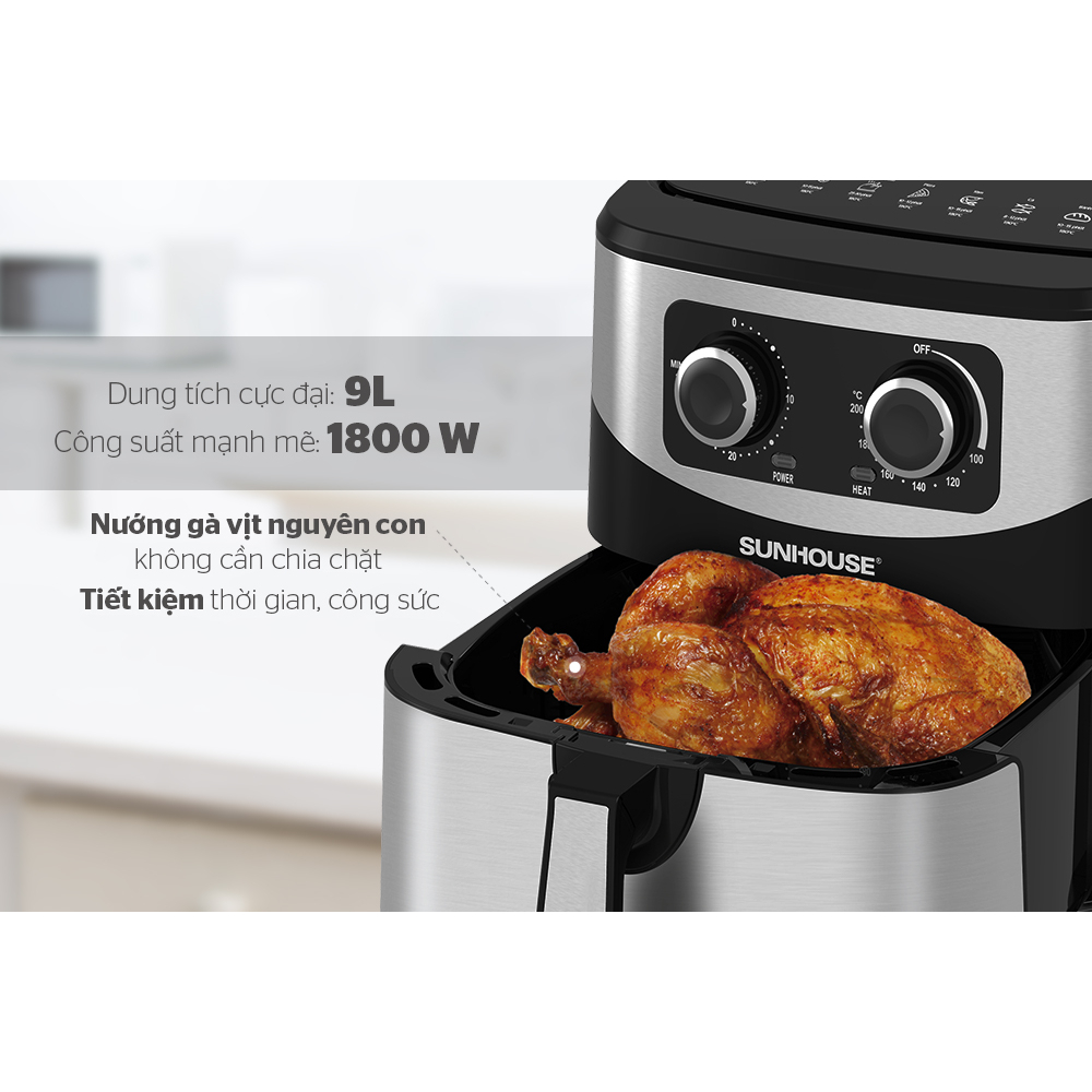 Nồi Chiên Không Dầu Sunhouse 6l 9l  SHD4035 SHD4026 SHD4062, chống dính, siêu bền, công suất lớn
