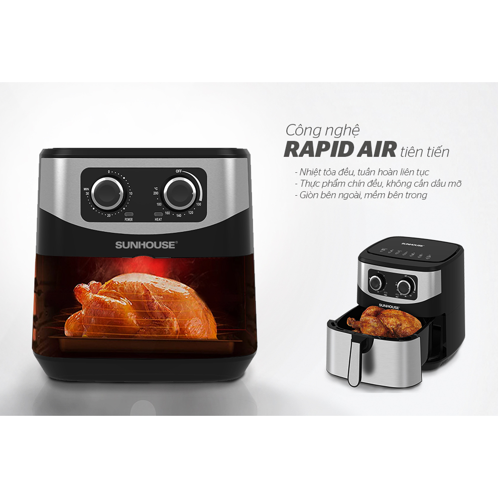 Nồi Chiên Không Dầu Sunhouse 6l 9l  SHD4035 SHD4026 SHD4062, chống dính, siêu bền, công suất lớn