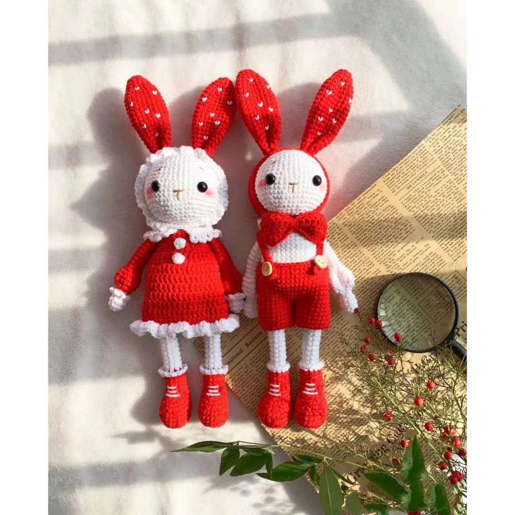 Thú bông len - Thỏ Mimi và Thỏ Miti - Đồ chơi an toàn  Quà tặng bé