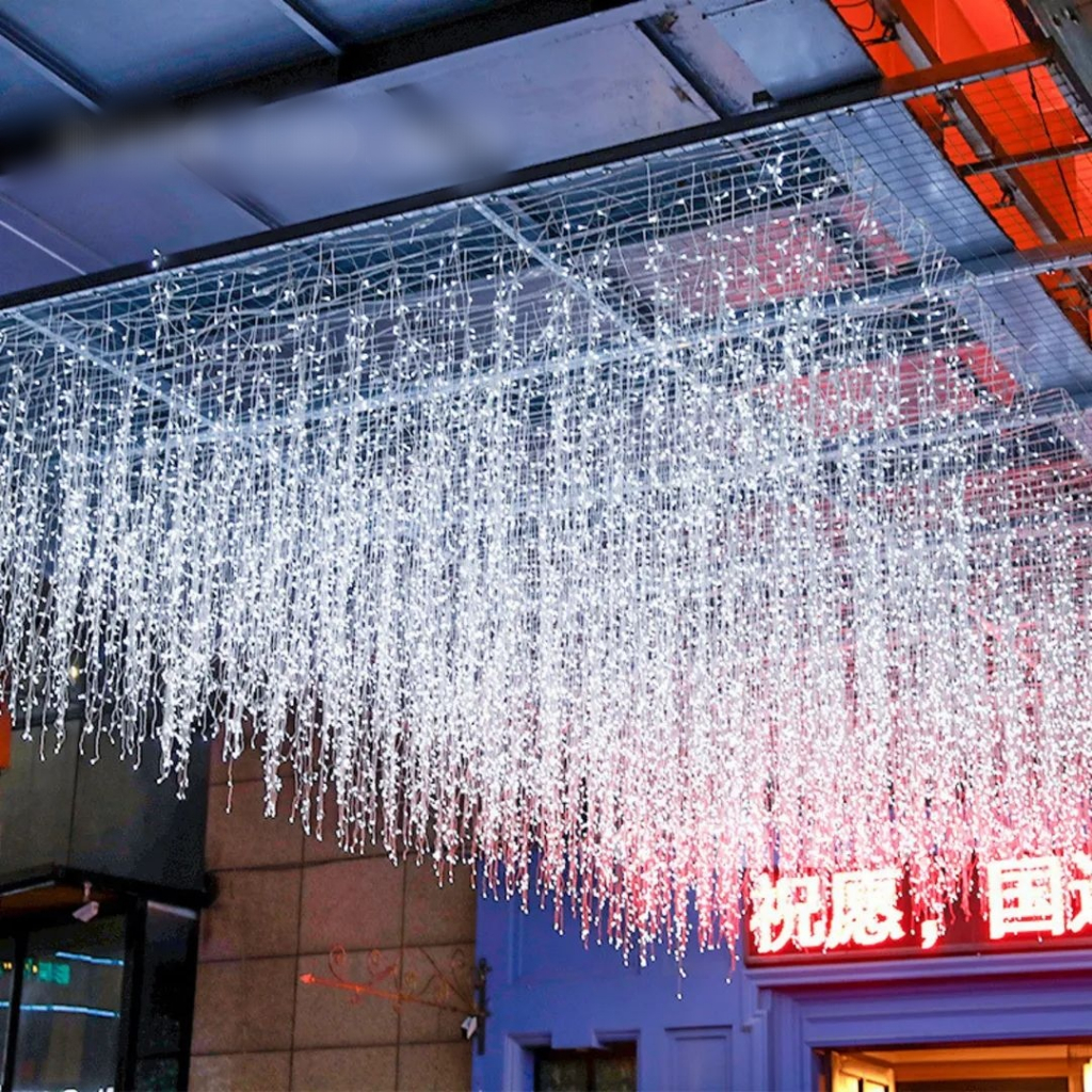Dây đèn led thả mành rèm ngoài trời, trang trí sân vườn, quán cafe