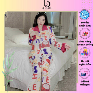 Set đồ bộ dài có viền chất lụa mango mềm mại free size dưới 60kg