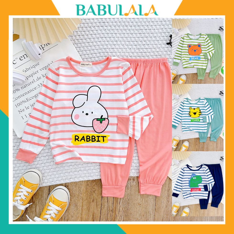 Bộ Minky Mom Dài Tay Cho Bé Gái Bé Trai 0 1 2 3 4 5 6 Tuổi Vải Thun Lạnh-Quần Áo Trẻ Em Đồ Bộ Cho Bé BABULALA DT01