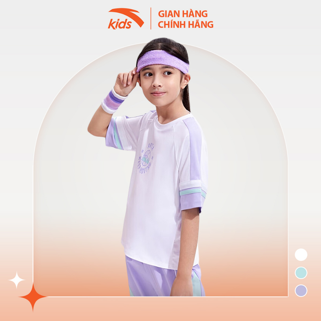 Áo phông thể thao bé gái Anta Kids dòng bóng rổ, vải cotton, thoáng khí W362328145