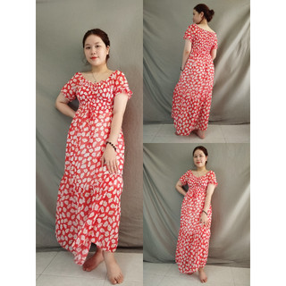 Đầm maxi rút ngực xinh xắn, chất voan mềm mại, 40-65 kg