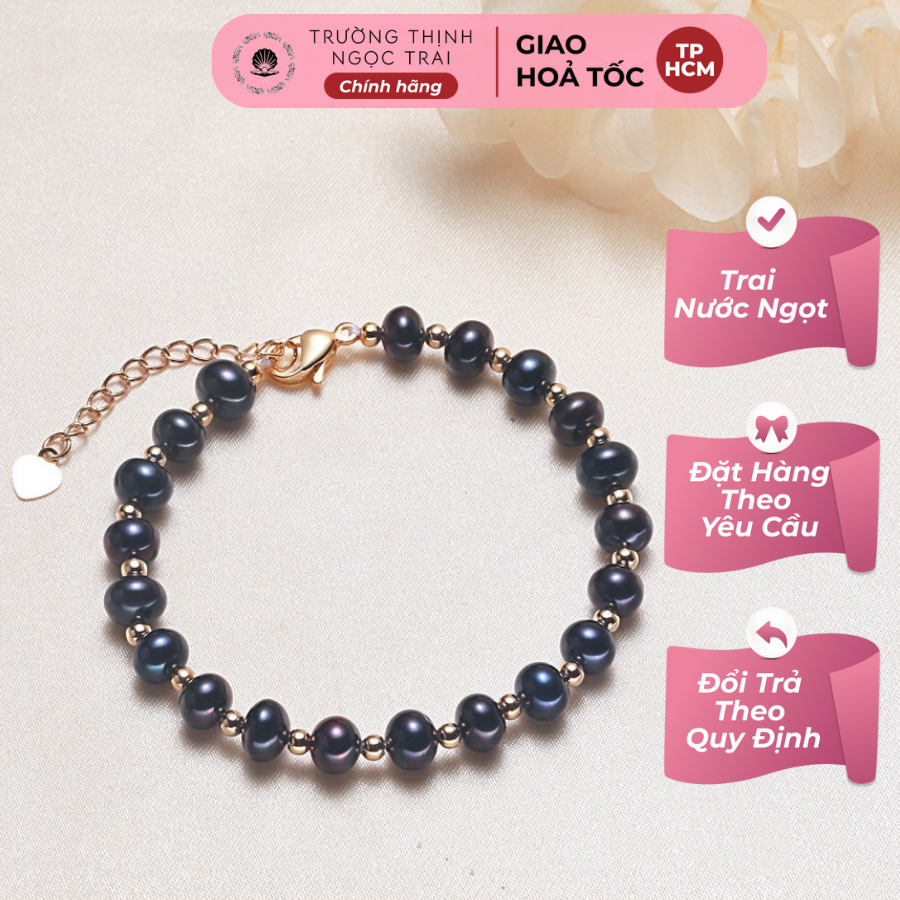 Vòng Tay Ngọc Trai Đen 8ly Mix Bi Titan Kiểu Dáng Hiện Đại, Thời Trang - Ngọc Trai Trường Thịnh