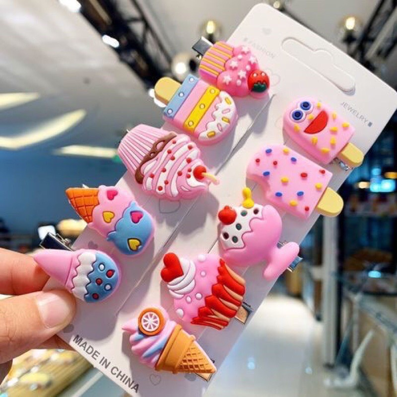 Set kẹp tóc đính stick dễ thương siêu xinh cho bé Munbaby Kids