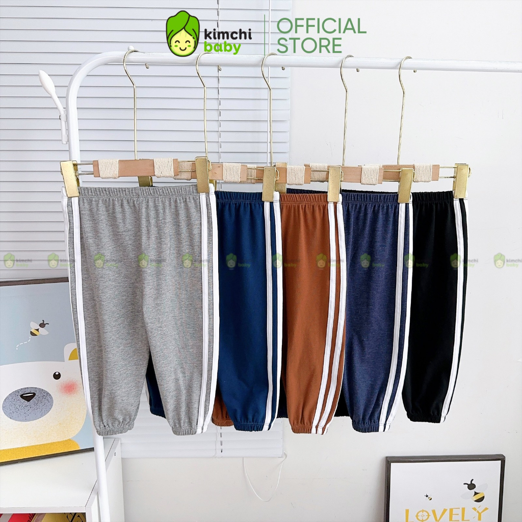 Quần Dài Cho Bé Trai, Bé Gái KIMCHIBABY Vải Cotton Dư Xịn Sọc Dọc, Quần Jogger Cho Bé Mặc Thu Đông CKQD302