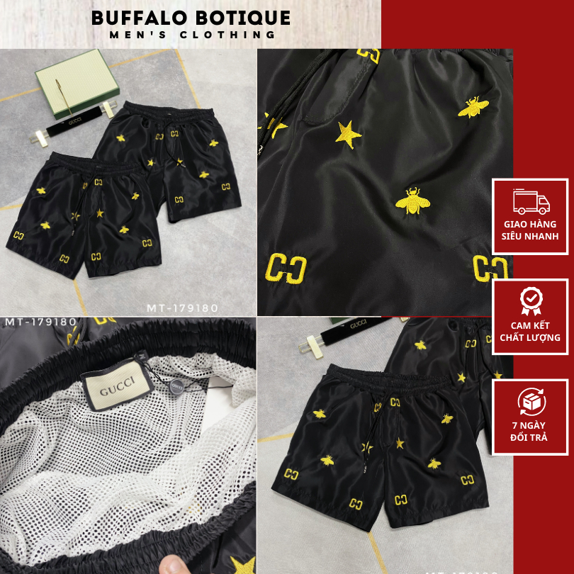 Quần Đùi Nam Gu Chỳ Thêu Con Logo siêu Chất - Quần Short Gu Chỳ Nam Thêu Thêu Ngôi Sao Siêu Xinh Chất Gió Dày Dặn