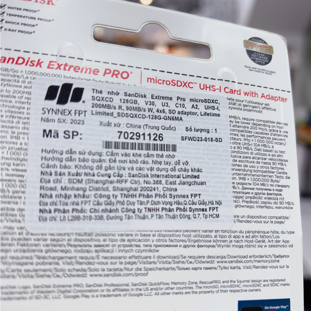 Thẻ Nhớ MicroSDXC SanDisk Extreme Pro V30 A2 64G/ 128G/ 256G 200MB/s Chính Hãng Bảo Hành 7 Năm