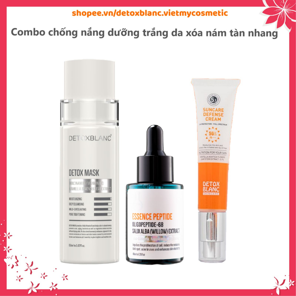 Combo chống nắng trắng da xóa sạch nám tàn nhang Detoxblanc(detox mask 150ml+serum nám 40ml+kem chống nắng 30ml)