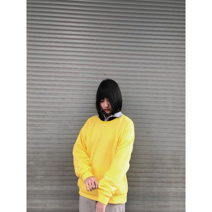 Áo Sweater Nỉ Trơn Màu Vàng Nam Nữ Unisex, Form Rộng Chất Nỉ Bông