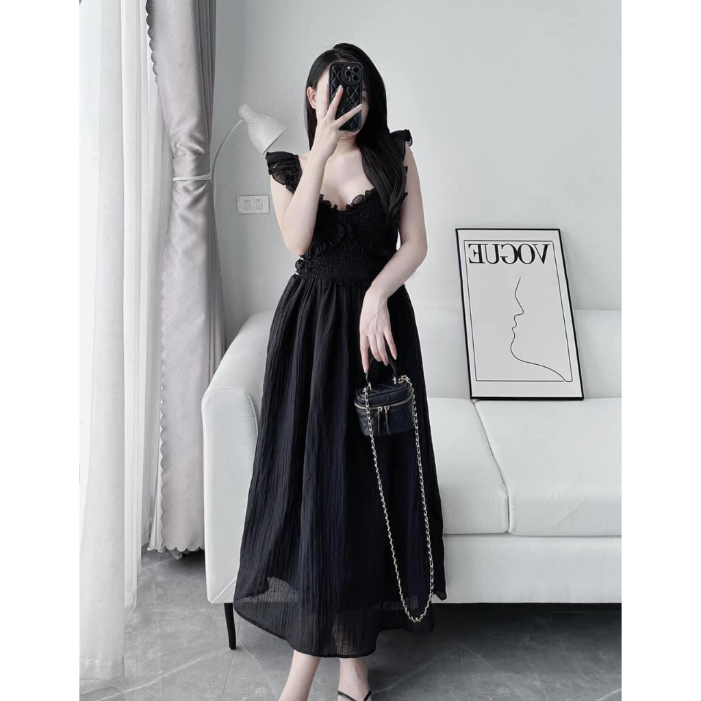 Đầm váy nữ xòe nhún ngực xoắn nơ cánh tiên bèo xinh xắn dành cho các nàng diện đi chơi, đi biển nhẹ nhàng, siêu xinh