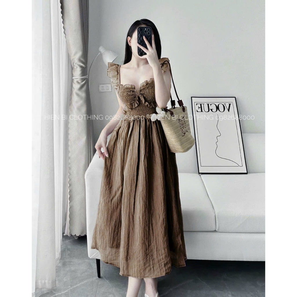 Đầm váy nữ xòe nhún ngực xoắn nơ cánh tiên bèo xinh xắn dành cho các nàng diện đi chơi, đi biển nhẹ nhàng, siêu xinh