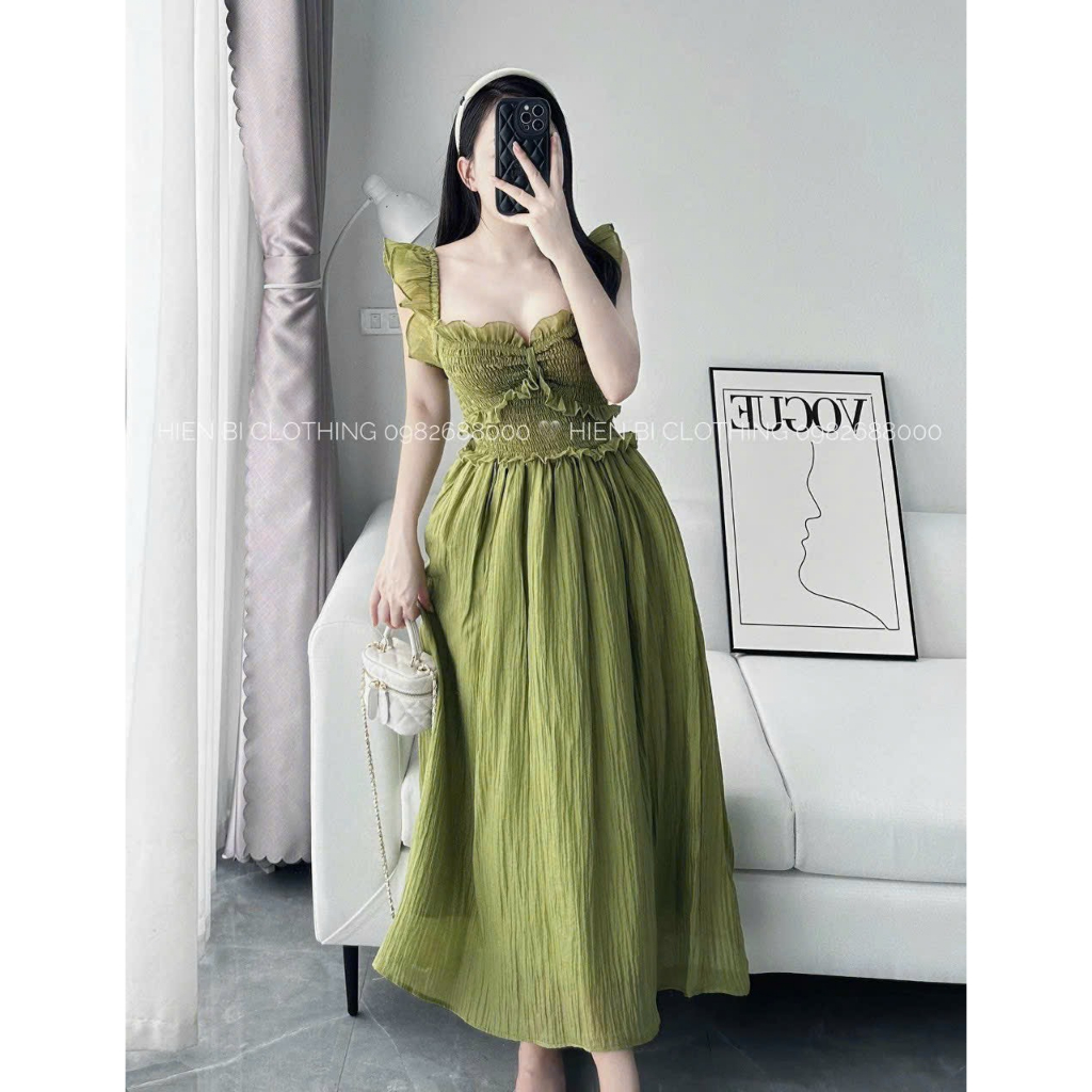 Đầm váy nữ xòe nhún ngực xoắn nơ cánh tiên bèo xinh xắn dành cho các nàng diện đi chơi, đi biển nhẹ nhàng, siêu xinh