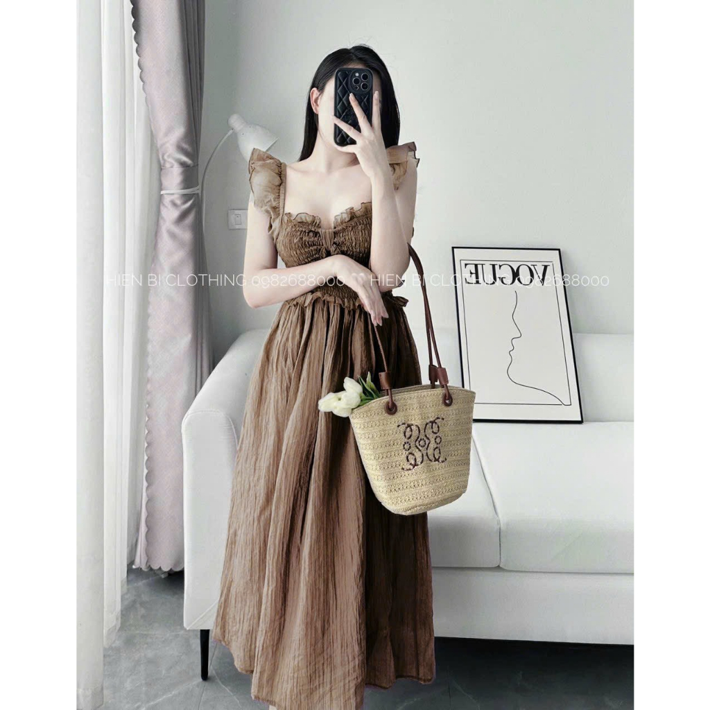 Đầm váy nữ xòe nhún ngực xoắn nơ cánh tiên bèo xinh xắn dành cho các nàng diện đi chơi, đi biển nhẹ nhàng, siêu xinh