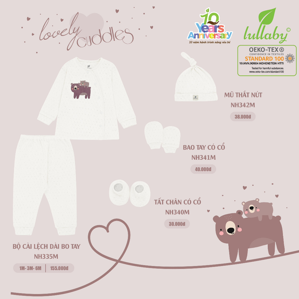 BỘ DÀI TAY SƠ SINH LULLABY NH335M