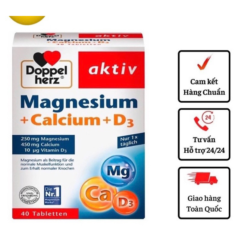 Viên uống magnesium+ Calcium+D3 Hàng Đức hộp 40v