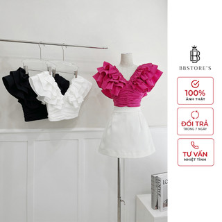 Áo croptop trễ vai phối bèo xếp nhún eo bbstore's -a2161