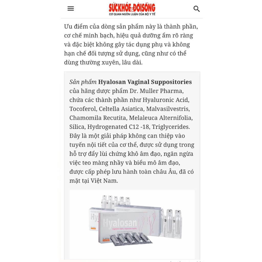 Hộp Hyalosan hộ trợ giảm khô, se khít