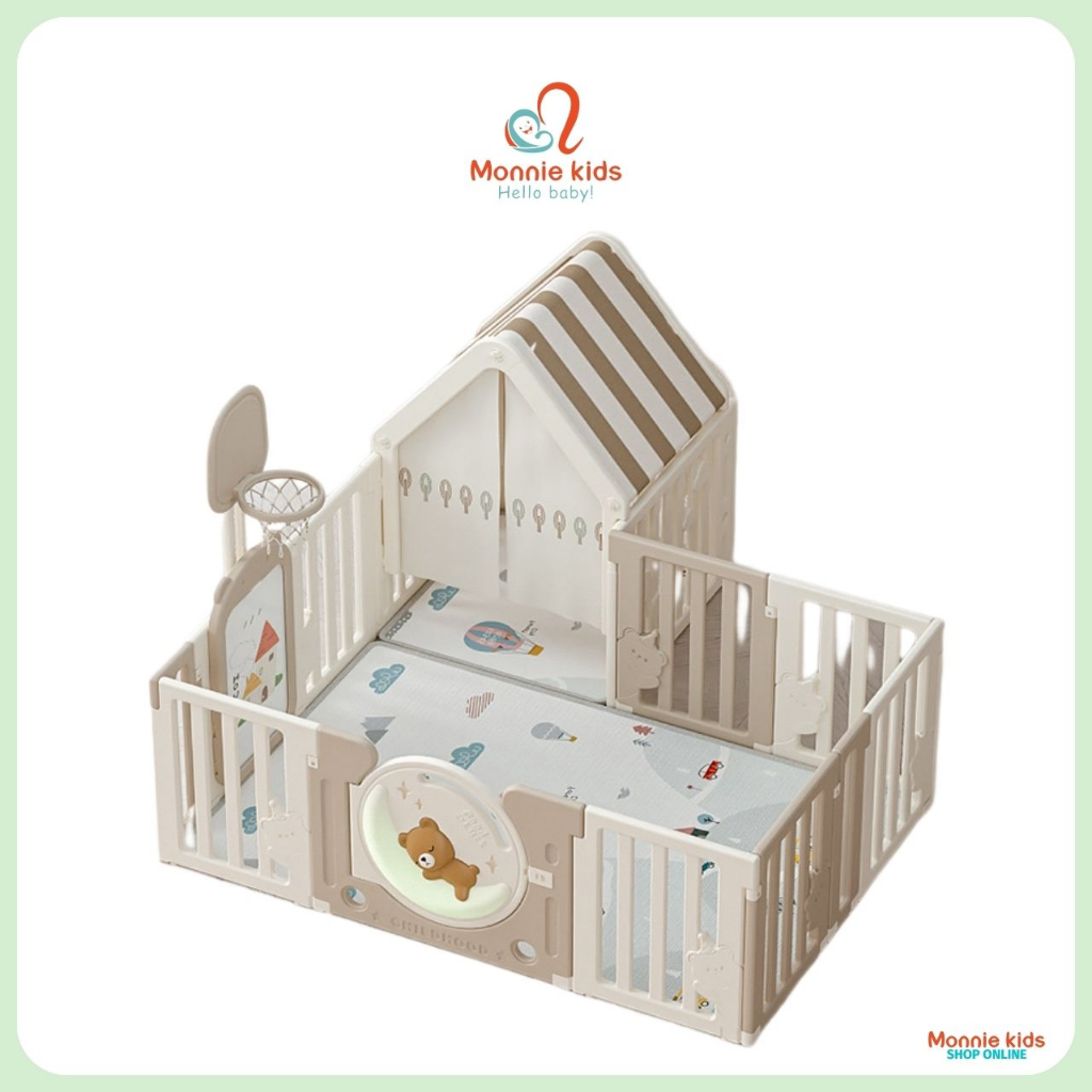 Quây bóng nhựa gấu gấp gọn cho bé kèm bảng vẽ và ngôi nhà, quây nhà bóng trẻ em chất liệu cao cấp