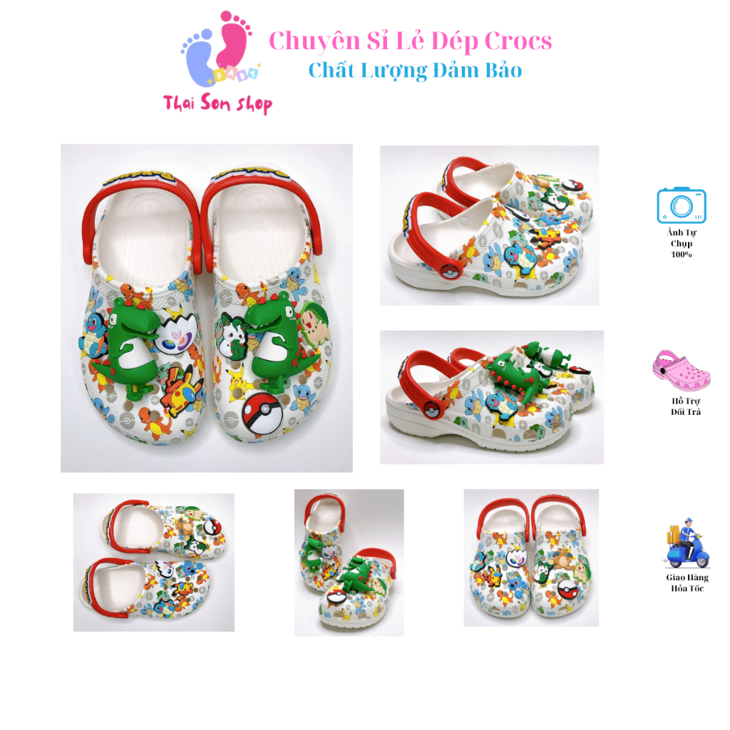 [ Tặng 10 Sticker ] Dép Cross Pokemon mix Sticker cho bé trai bé gái Thái Sơn Shop Sục Crocs cho nam