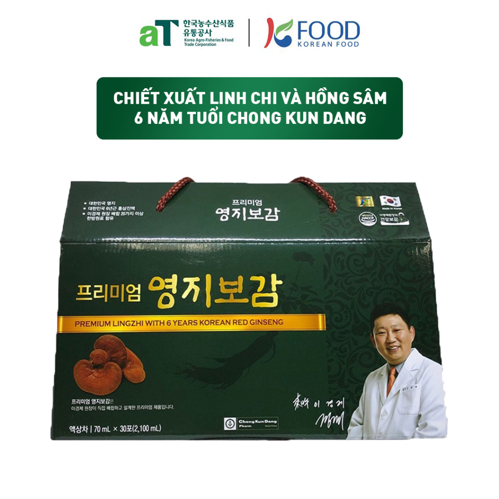 Nước Chiết Xuất Linh Chi Và Hồng Sâm Hàn Quốc 6 Năm Tuổi Chong Kun Dang 70ml/gói - aT Mall & K Food