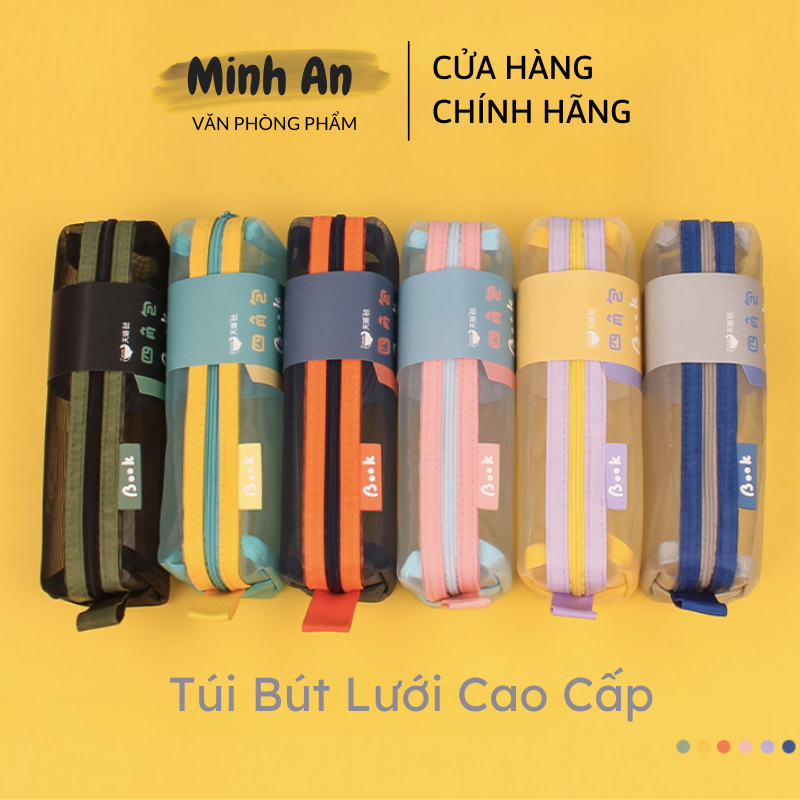 Túi đựng bút Book vải lưới cao cấp, Túi đựng bút trong suốt phong cách Hàn Quốc bền đẹp