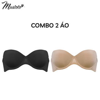 Combo 2 Áo Lót Nữ Mustoto Tháo Dây Mút Mỏng 1cm Có Gọng Mềm Nâng Ngực Trơn Multiway Da Đậm, Đen (MA45)