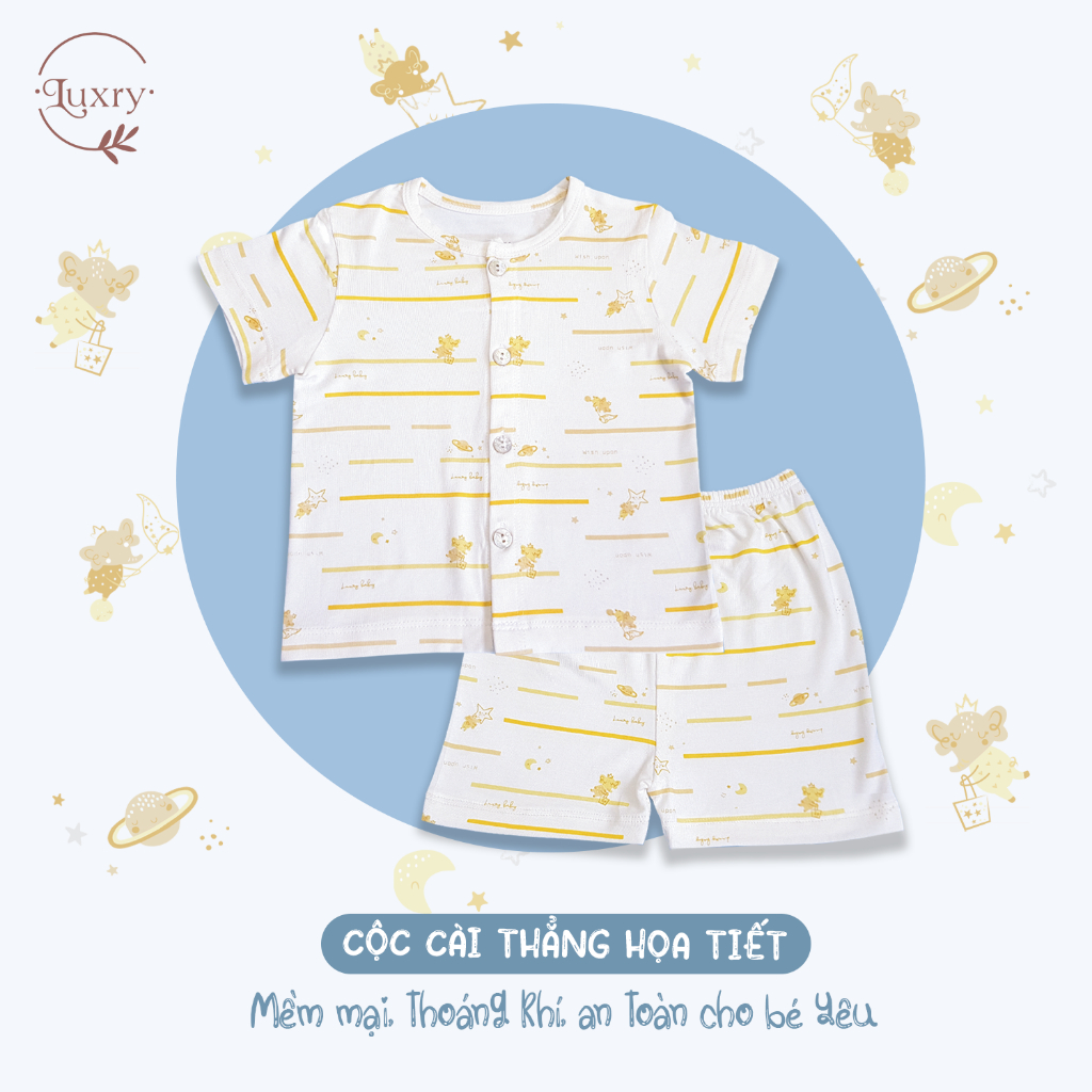 Bộ quần áo cộc tay cài thẳng họa tiết Luxry đáng yêu cho bé từ sơ sinh đến 4 tuổi