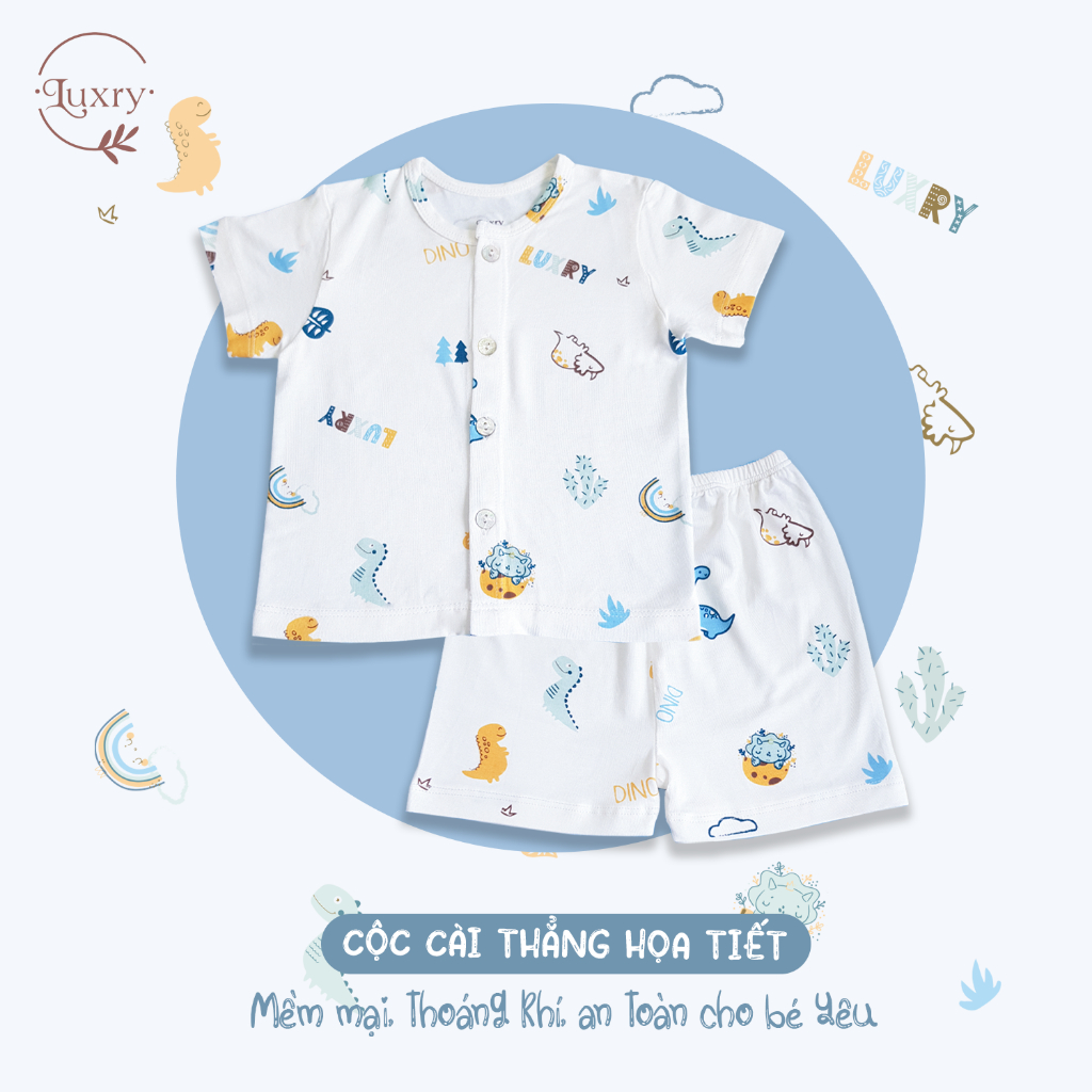 Bộ quần áo cộc tay cài thẳng họa tiết Luxry đáng yêu cho bé từ sơ sinh đến 4 tuổi
