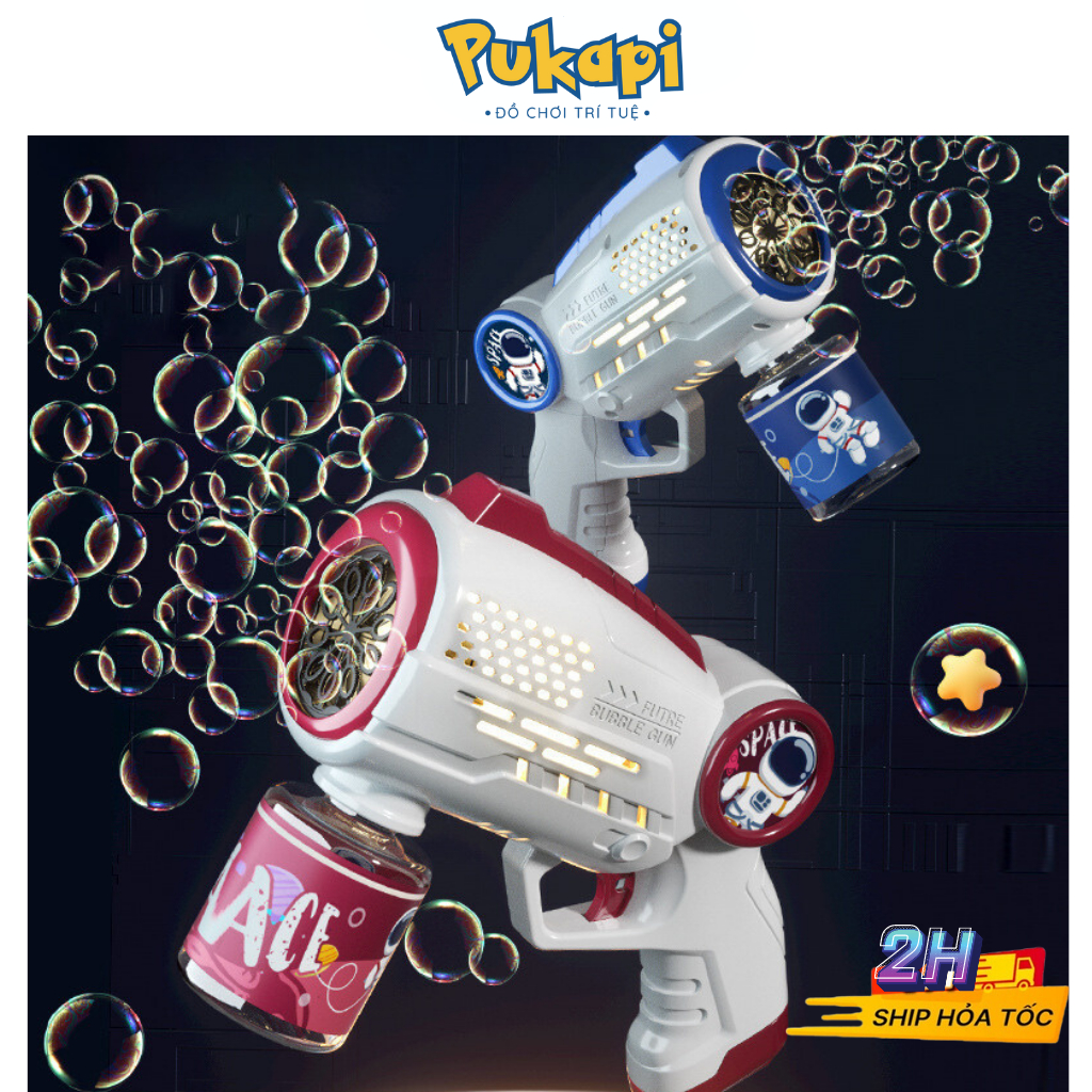 Súng Bắn Bong Bóng Xà Phòng 10 Lỗ Phi Hành Gia Có Đèn Led Đồ Chơi Ngoài Trời Cho Bé PUKAPI