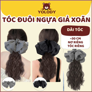 Tóc đuôi ngựa giả xoăn bồng bềnh tóc giả yolody có kẹp gắn nơ