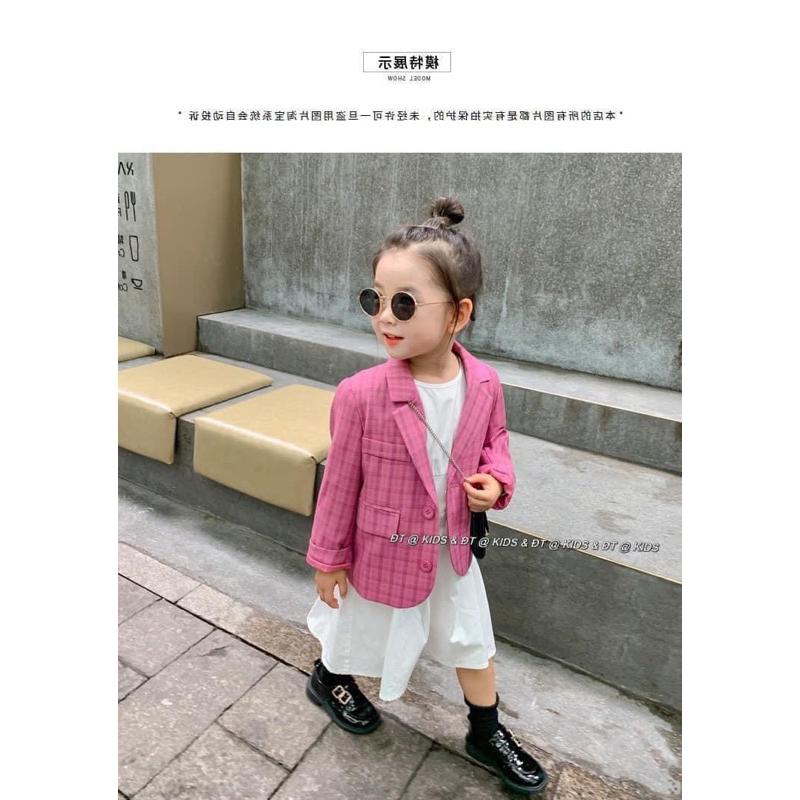 SÉT váy thô khoác vest tay dài kẻ sọc màu hồng  phong  cách mùa thu Hàn Quốc cho bé gái 10-30kg