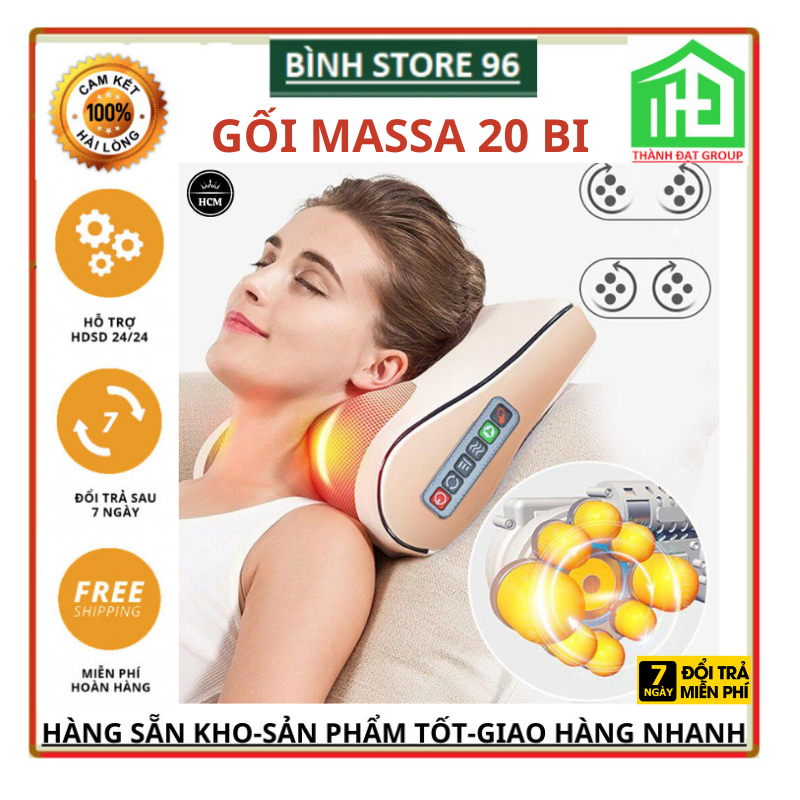 Gối Massage Vai Gáy Cổ 20 Bi Gối Massage Hồng Ngoại Loại 1 Chính Hãng Công Nghệ Nhật Bản (Mẫu Mới 2023)
