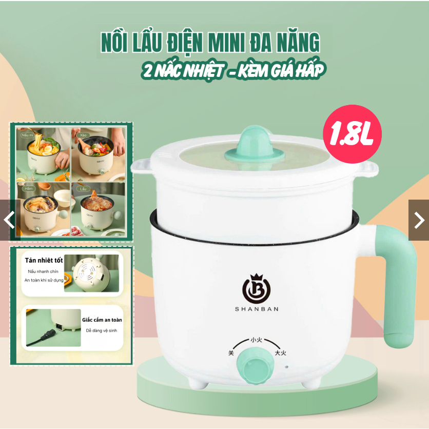 Nồi Điện Mini 2 Tầng Đa Năng Chiên Xào Nấu ăn nấu cơm nấu lẩu mini cho 1-2 người hàng chính hãng bảo hành 24 tháng