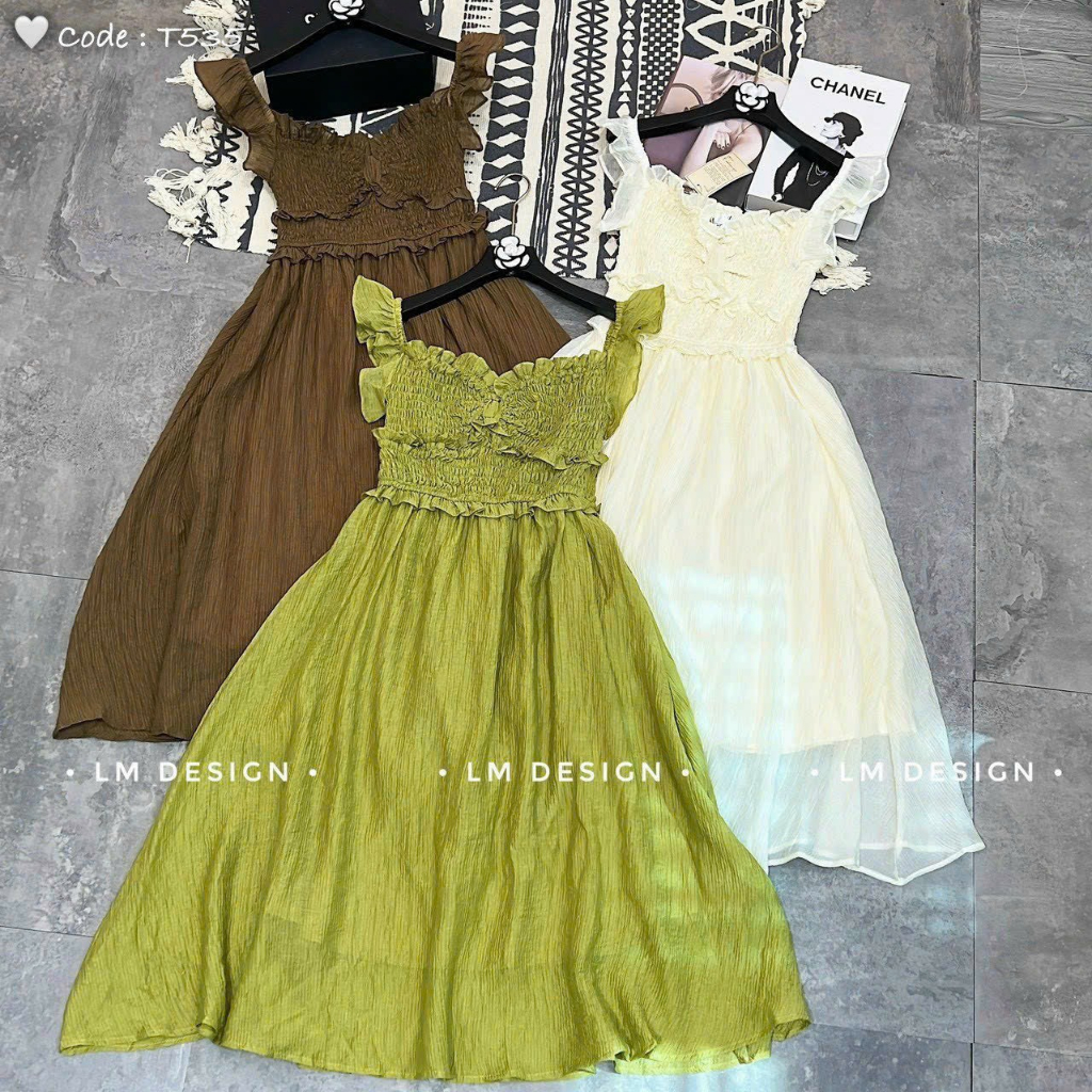 Đầm váy nữ xòe nhún ngực xoắn nơ cánh tiên bèo xinh xắn dành cho các nàng diện đi chơi, đi biển nhẹ nhàng, siêu xinh